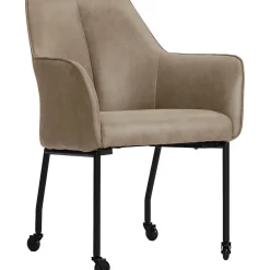 Outlet Eetkamerstoel Dura microvezel taupe Armstoel|Eetkamerstoel