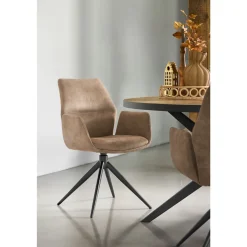 Online Eetkamerstoel Faido microvezel taupe poot zwart Armstoel|Eetkamerstoel