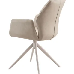 Sale Eetkamerstoel Faido microvezel beige poot grijs Armstoel|Eetkamerstoel