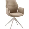 Outlet Eetkamerstoel Faido microvezel taupe poot grijs Armstoel|Eetkamerstoel