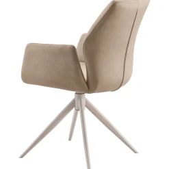Outlet Eetkamerstoel Faido microvezel taupe poot grijs Armstoel|Eetkamerstoel