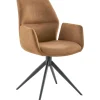 Outlet Eetkamerstoel Faido microvezel cognac poot zwart Armstoel|Eetkamerstoel