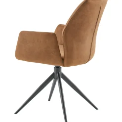 Outlet Eetkamerstoel Faido microvezel cognac poot zwart Armstoel|Eetkamerstoel