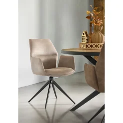 Best Eetkamerstoel Faido microvezel lichtbeige poot zwart Armstoel|Eetkamerstoel