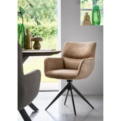Hot Eetkamerstoel Lasanto draaibaar microvezel taupe Armstoel|Eetkamerstoel
