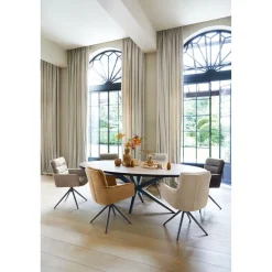 Eetkamerstoel Letta draaibaar velvet beige Armstoel|Eetkamerstoel