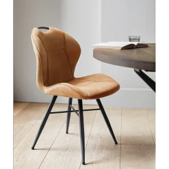 Online Eetkamerstoel Loana microvezel cognac Eetkamerstoel
