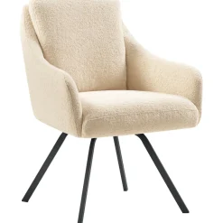 Discount Eetkamerstoel Meltina draaibaar bouclé beige Armstoel|Eetkamerstoel