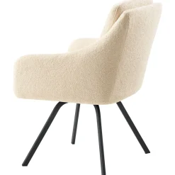 Discount Eetkamerstoel Meltina draaibaar bouclé beige Armstoel|Eetkamerstoel