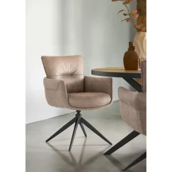 Outlet Eetkamerstoel Mirandola draaibaar microleder taupe Armstoel|Eetkamerstoel
