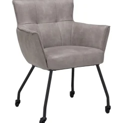 Discount Eetkamerstoel Novile microleder beige met wiel Armstoel|Eetkamerstoel