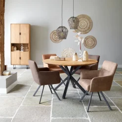 Eettafel Aska teak 130 cm rond naturel brushed Woonseries|Eettafel