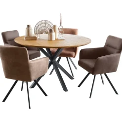 Eettafel Aska teak 130 cm rond naturel brushed Woonseries|Eettafel