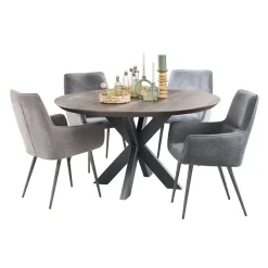 Best Eettafel Tavolo eikenhout 140 cm rond grafiet Woonseries|Eettafel