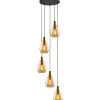 New Hanglamp Felinio amber glas 5-lichts rond Hanglamp