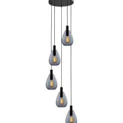 Hanglamp Felinio smoke glas 5-lichts rond Hanglamp