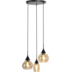 Clearance Hanglamp Lungo zwart amber glas 3-lichts Hanglamp