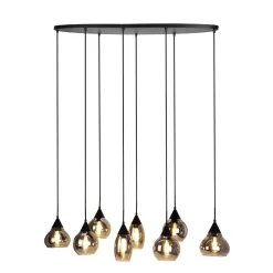 Sale Hanglamp Lungo zwart smoke glas 8-lichts Hanglamp