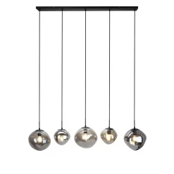 Best Hanglamp Macato zwart smoke glas 5-lichts Hanglamp