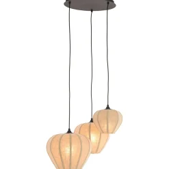 Best Hanglamp Moscito zwart ecru linnen 3-lichts Hanglamp