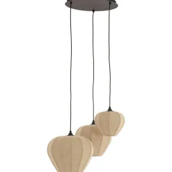 Best Hanglamp Moscito zwart ecru linnen 3-lichts Hanglamp