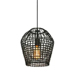 Clearance Hanglamp Scarperio rond 28 cm rotan zwart Hanglamp