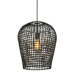 Discount Hanglamp Scarperio rond 40 cm rotan zwart Hanglamp