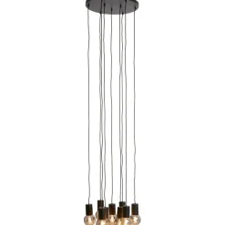Hot Hanglamp Trecate mat zwart 9-lichts rond Hanglamp