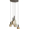 Outlet Hanglamp Trecate mat zwart smoke glas 5-lichts rond Hanglamp