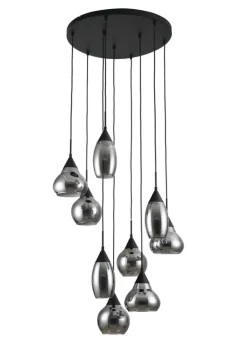 Online Hanglamp zwart smoke glas 9-lichts - Lungo Hanglamp