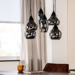 New Hanglamp zwart smoke glas 6-lichts - Lungo Hanglamp