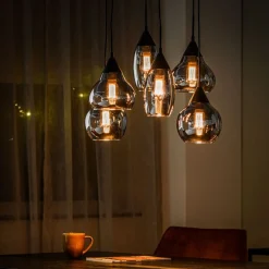 New Hanglamp zwart smoke glas 6-lichts - Lungo Hanglamp