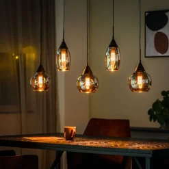 New Hanglamp zwart smoke glas 5-lichts - Lungo Hanglamp