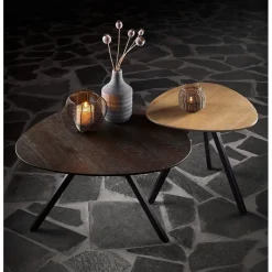 Hot Salontafel Tavolo eikenhout 70x70 cm organisch donkerbruin Woonseries|Salontafel
