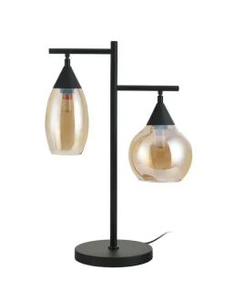 Clearance Tafellamp zwart amber glas 2-lichts - Lungo Tafellamp