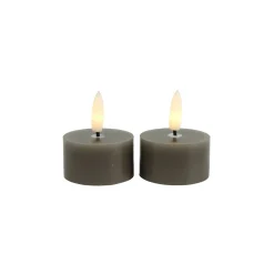 Outlet Theelicht Benevento Led grijs 4 cm rond set van 2 Kaarsen