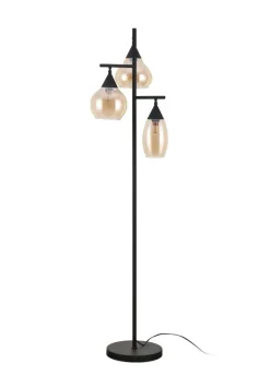 Vloerlamp zwart amber glas 3-lichts - Lungo Vloerlamp