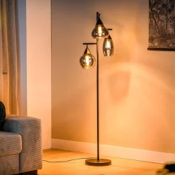 Outlet Vloerlamp zwart smoke glas 3-lichts - Lungo Vloerlamp