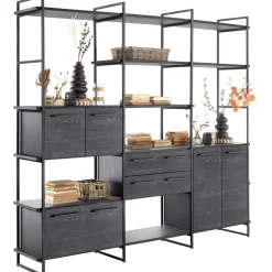 Best Wandkast Sistema 226x244x45 cm zwart Woonseries|Vakkenkast