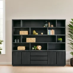 Hot Wandmeubel Lavio eiken 242 cm zwart Woonseries|Opbergkast